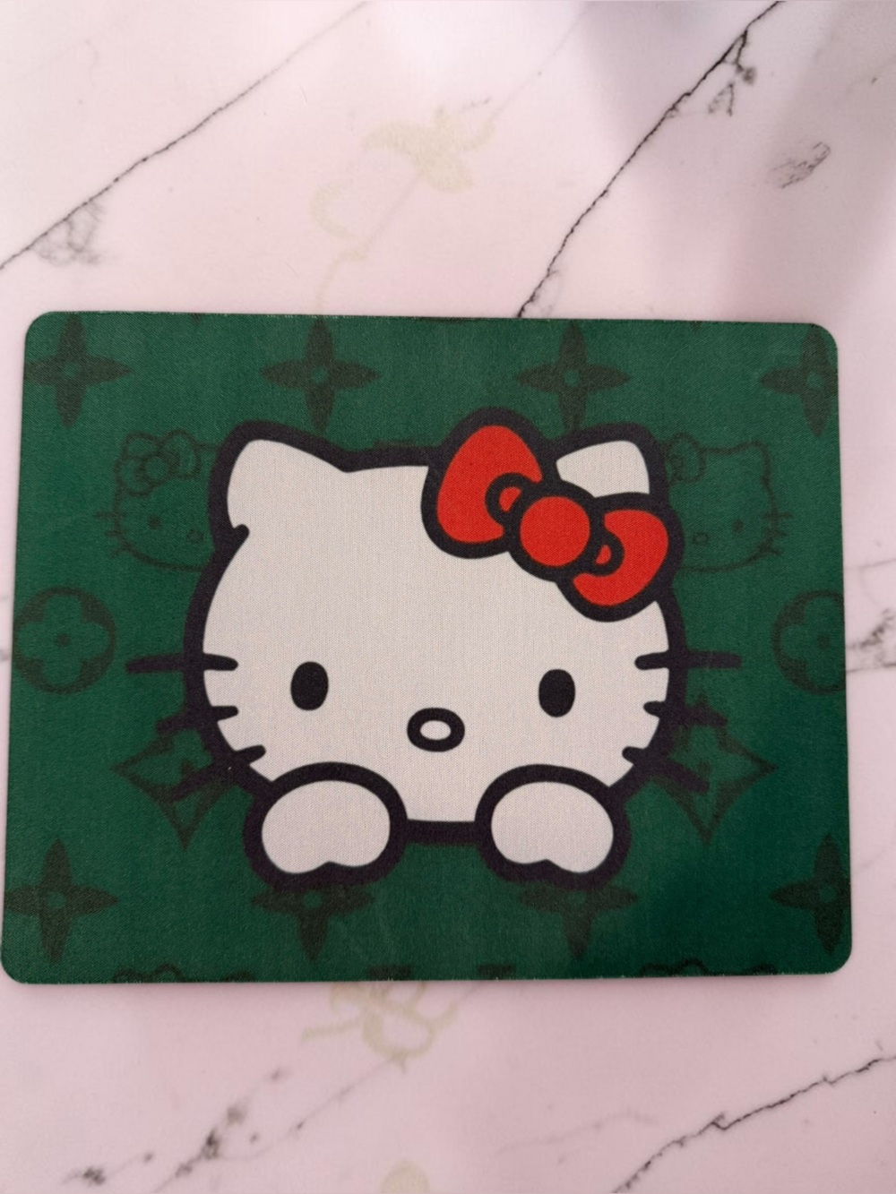 NWOT Designer Inspired Hello Kitty Green Mouse Pad with Red Bow Accent